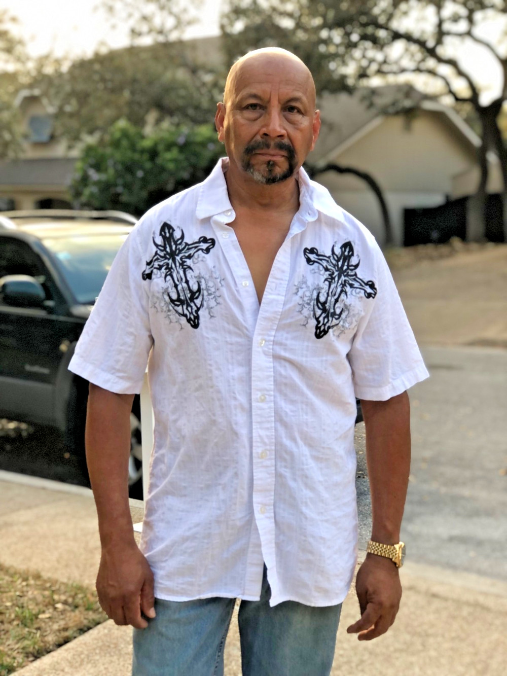 Route 66 Cyber Grunge Embroidered Cross Shirt Men's Sz. L | Y2K Mall Goth White